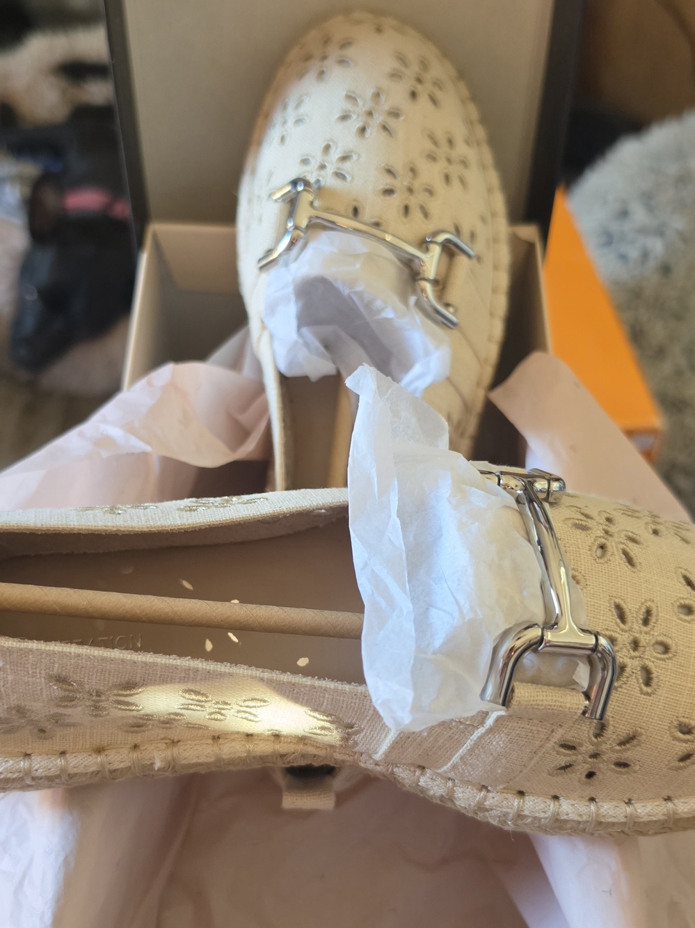 BCBG Beige Floral Cutout Espadrille Flats - Picture 2 of 2